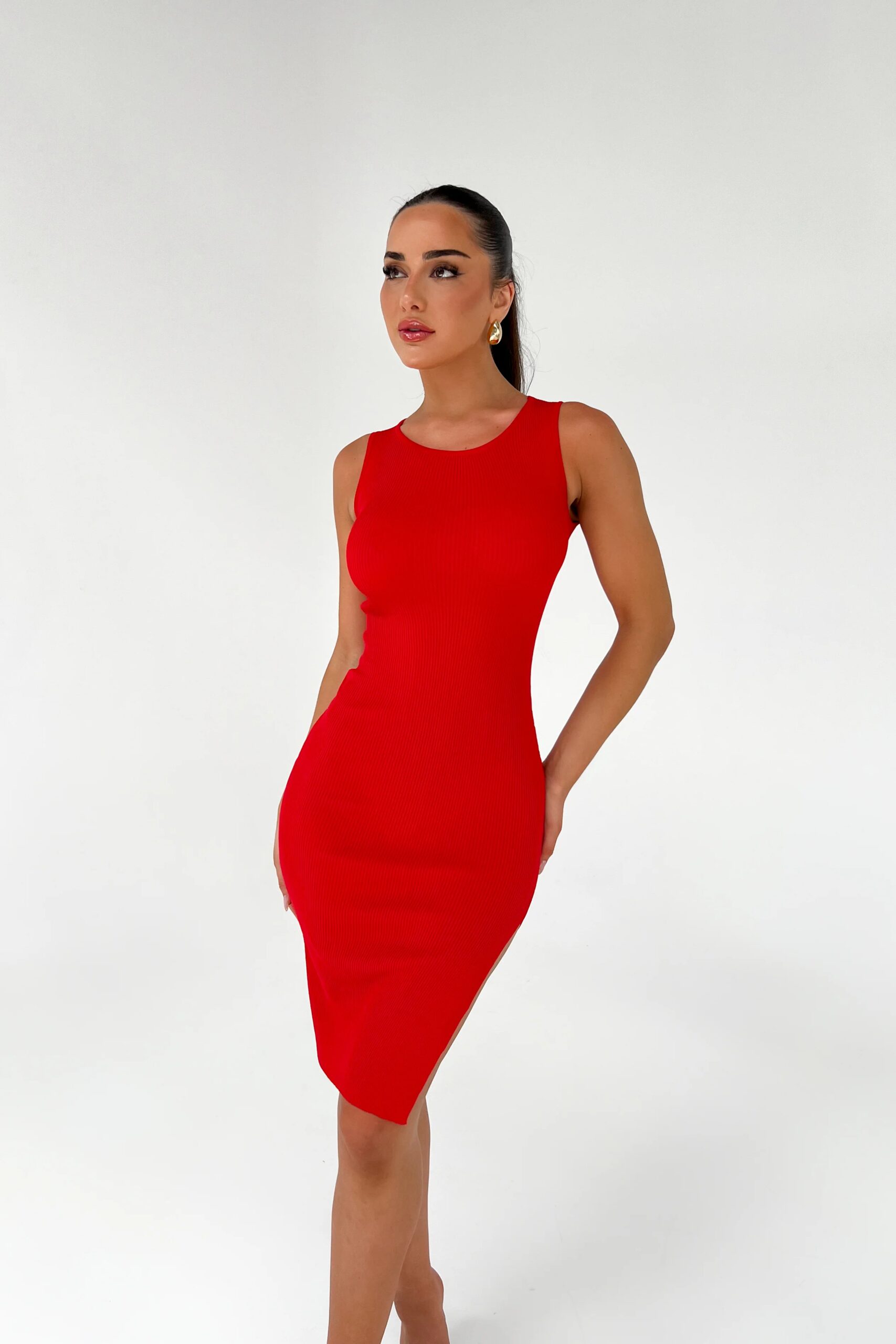 Elegant Asymmetrical Ribbed Bodycon Dress - Image 2
