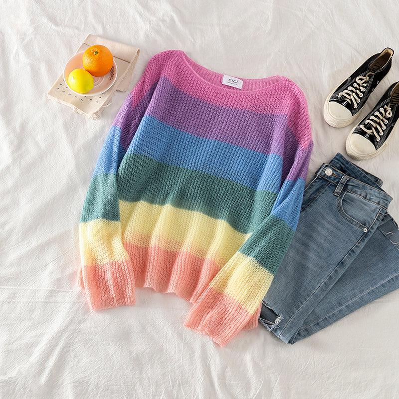 Colorful Rainbow Knit Sweater - Image 4