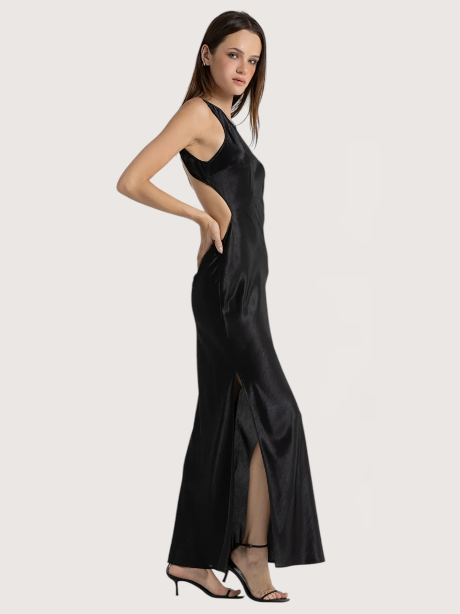 Elegant Black Satin Maxi Dress - Image 3