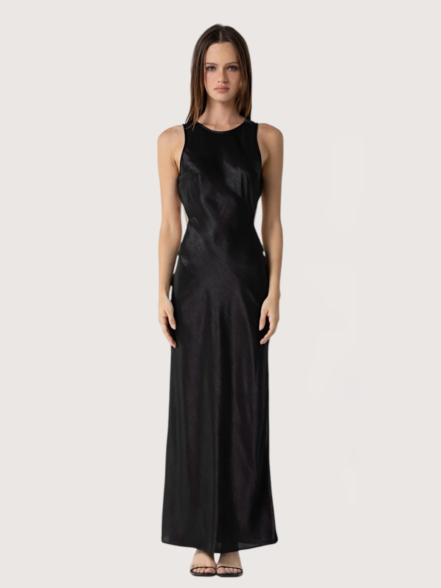 Elegant Black Satin Maxi Dress