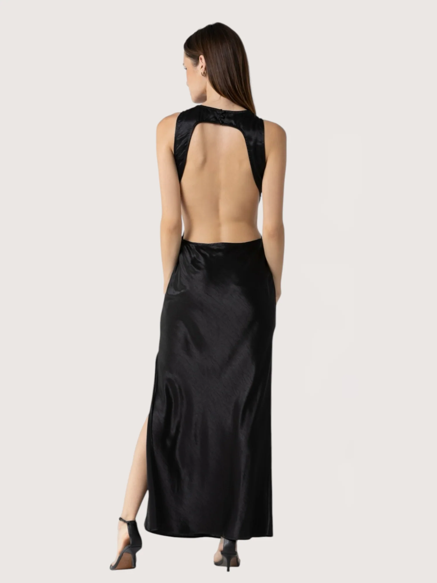 Elegant Black Satin Maxi Dress - Image 4
