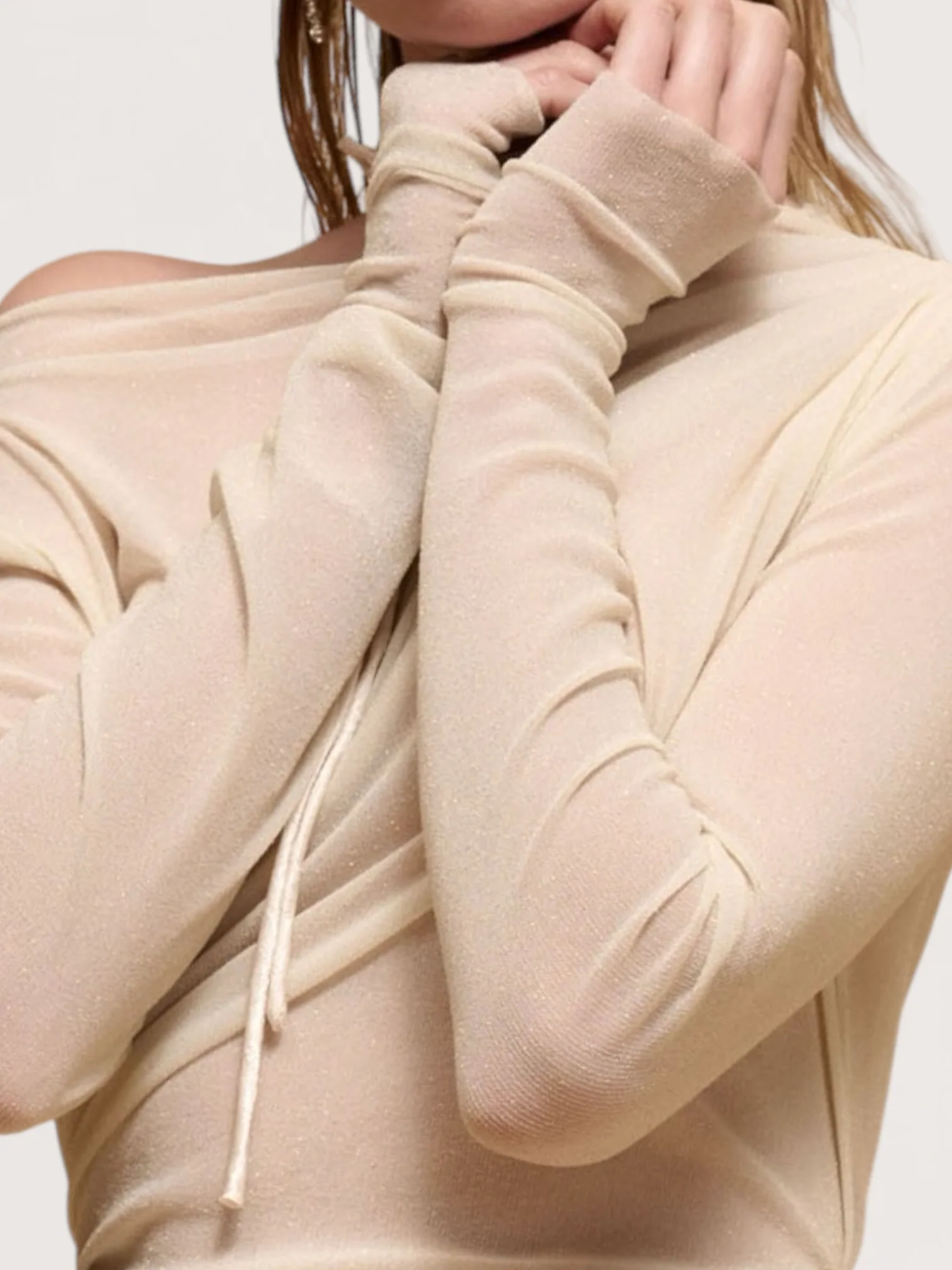 Sheer Silk Blend Top With Drawstring Detail - Image 3