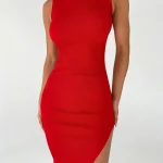 Elegant Asymmetrical Ribbed Bodycon Dress