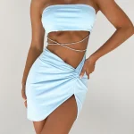 Elegant Sky Blue Cutout Dress